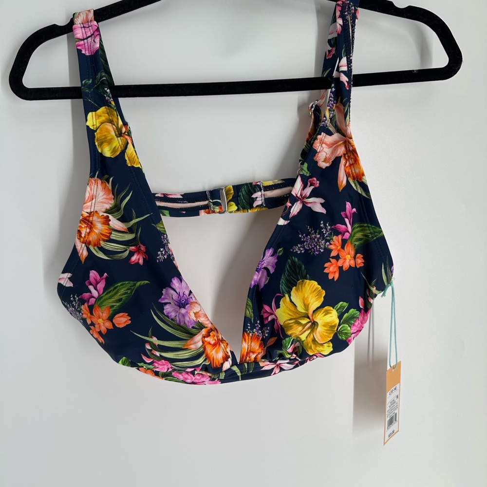 Kona Sol Floral Bikini Top - Navy and Multicolor